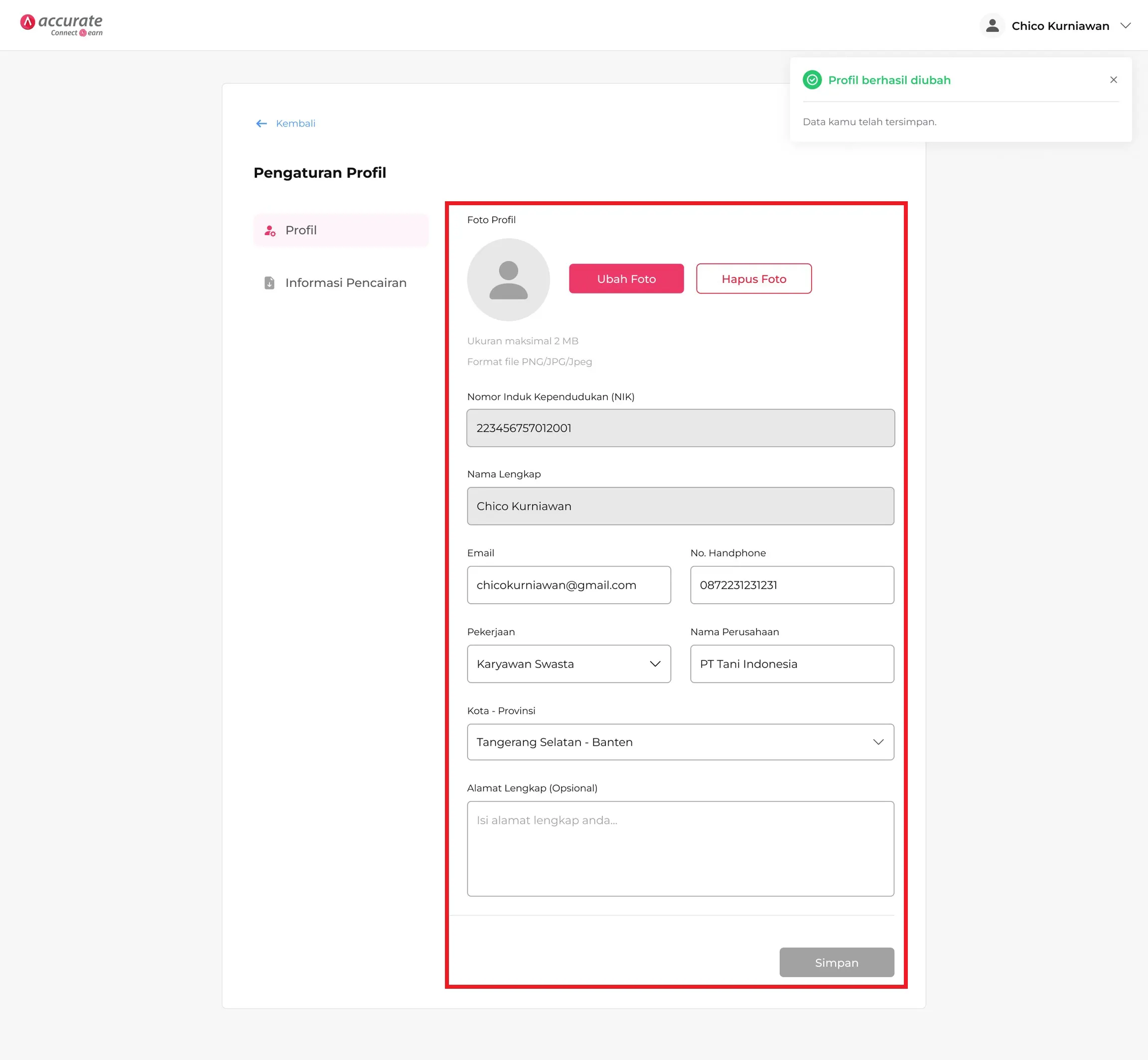 dashboard accurate connect earn